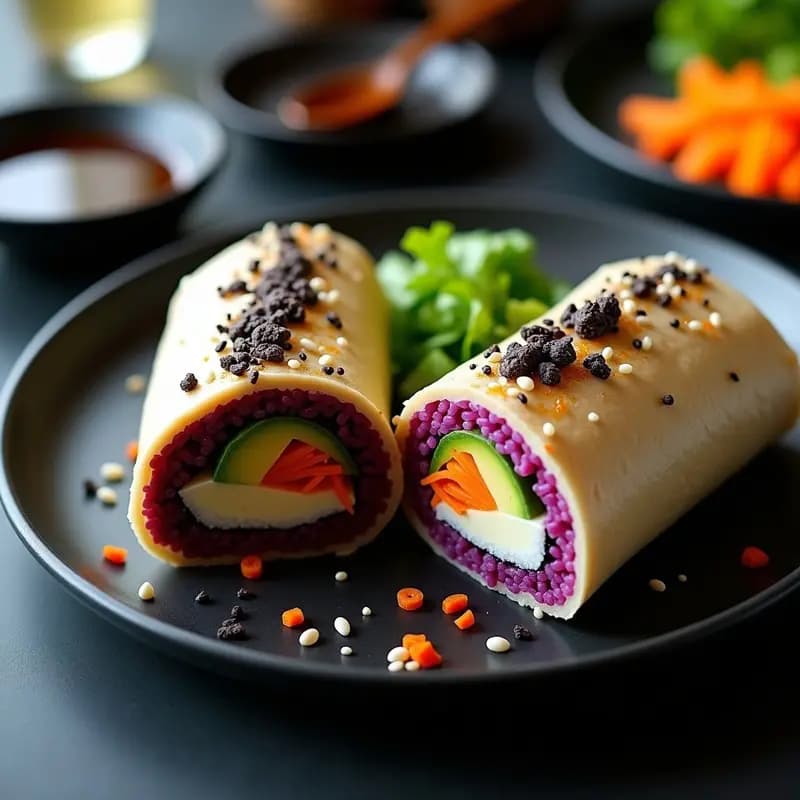 Sushi Burrito de Arroz Morado y Trufa Negra: Roll Gigante para Instagram con Toque Luxe