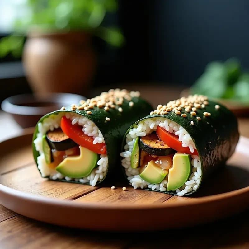 Sushi Burrito con Arroz Salvaje y Vegetales Asados: Receta Fusion Japonesa-Mexicana