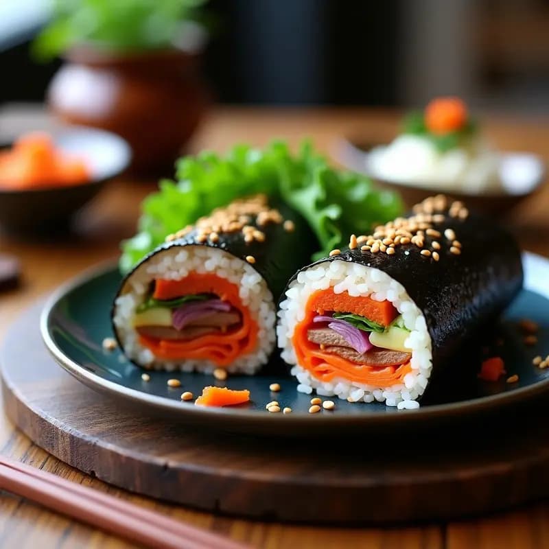 Sushi Burrito Coreano con Kimchi y Bulgogi: Receta Fusion Fácil y Alta en Proteína