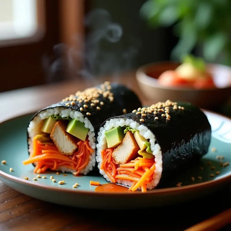 Sushi Burrito Coreano con Kimchi y Pollo Teriyaki: Receta Fusion de Alto Valor Proteico