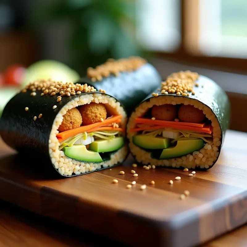 Sushi Burrito de Falafel y Hummus: Rollito Mexicano-Japonés Vegano con Sabores Árabes