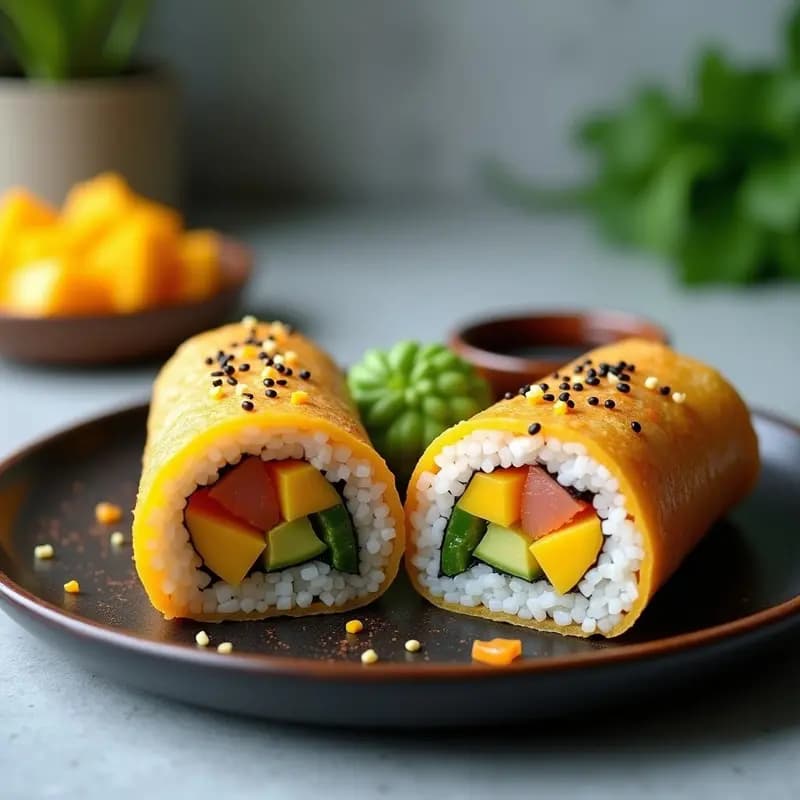 Sushi Burrito Japonés con Aguacate y Mango: Receta Fusion Ultra Fresca y Sin Lactosa