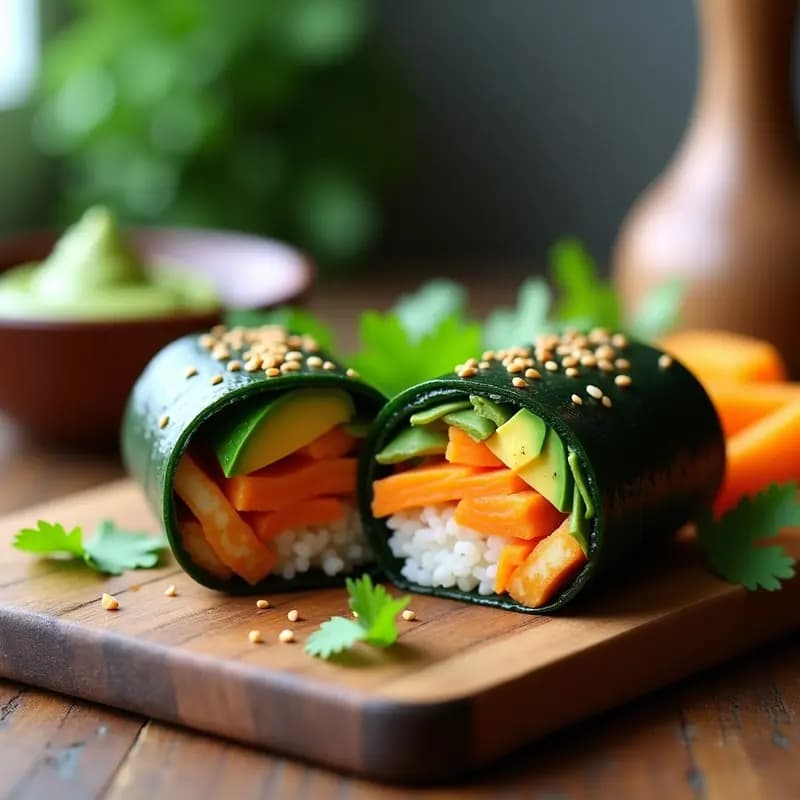 Sushi Burrito con Mango y Tempeh: Receta Fusion Japonesa-Mexicana en Alga Nori