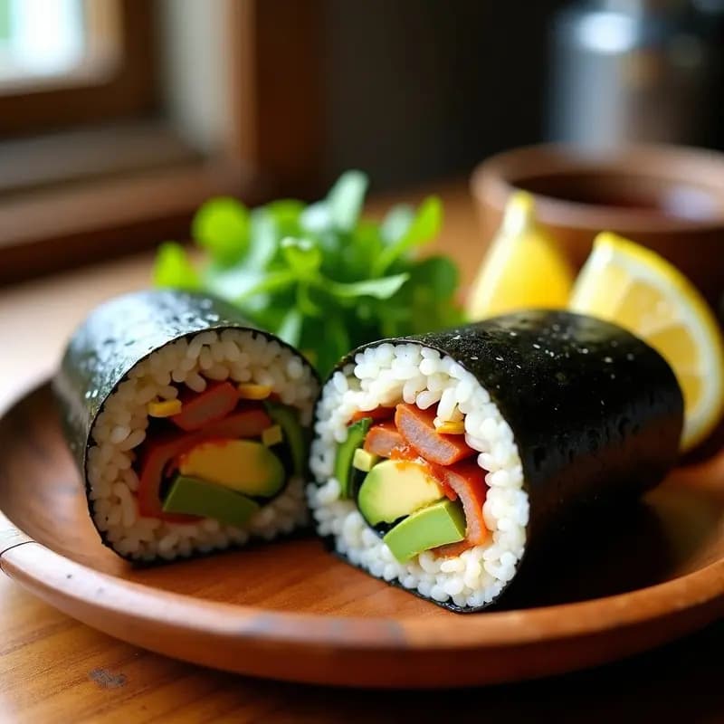 Sushi Burrito Mexicano: Rollito de Arroz con Aguacate, Carne Adobada y Queso Oaxaca