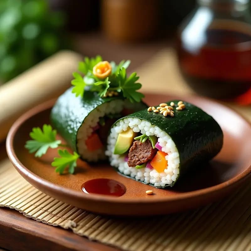 Sushi Burrito Mexicano: Receta Fusion de Arroz, Aguacate y Carne Asada en Algodón de Azúcar