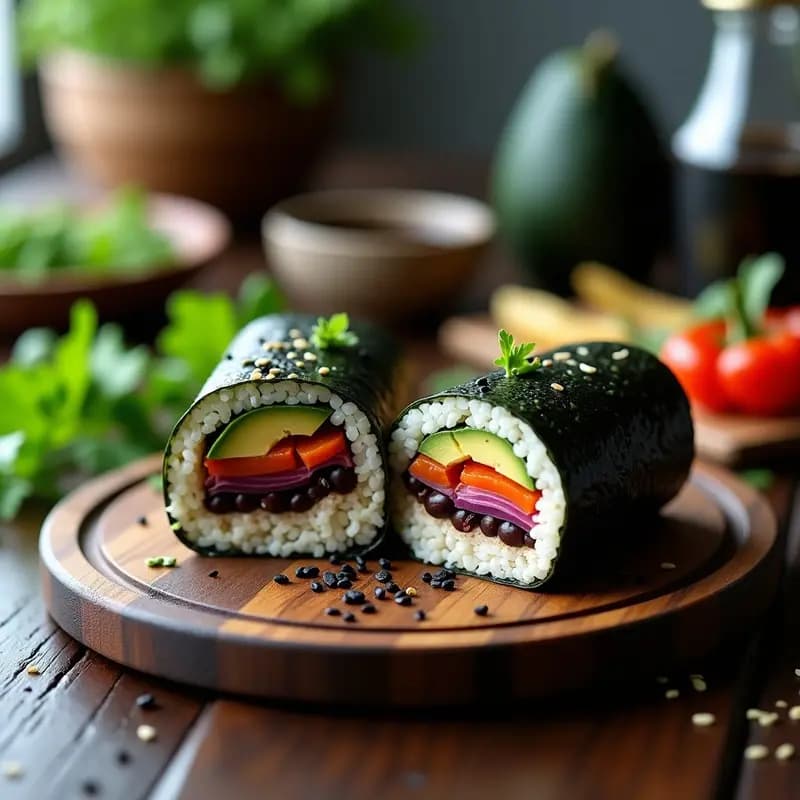 Sushi Burrito Mexicano-Japonés con Aguacate y Frijoles Negros: Receta Vegana y Fusion