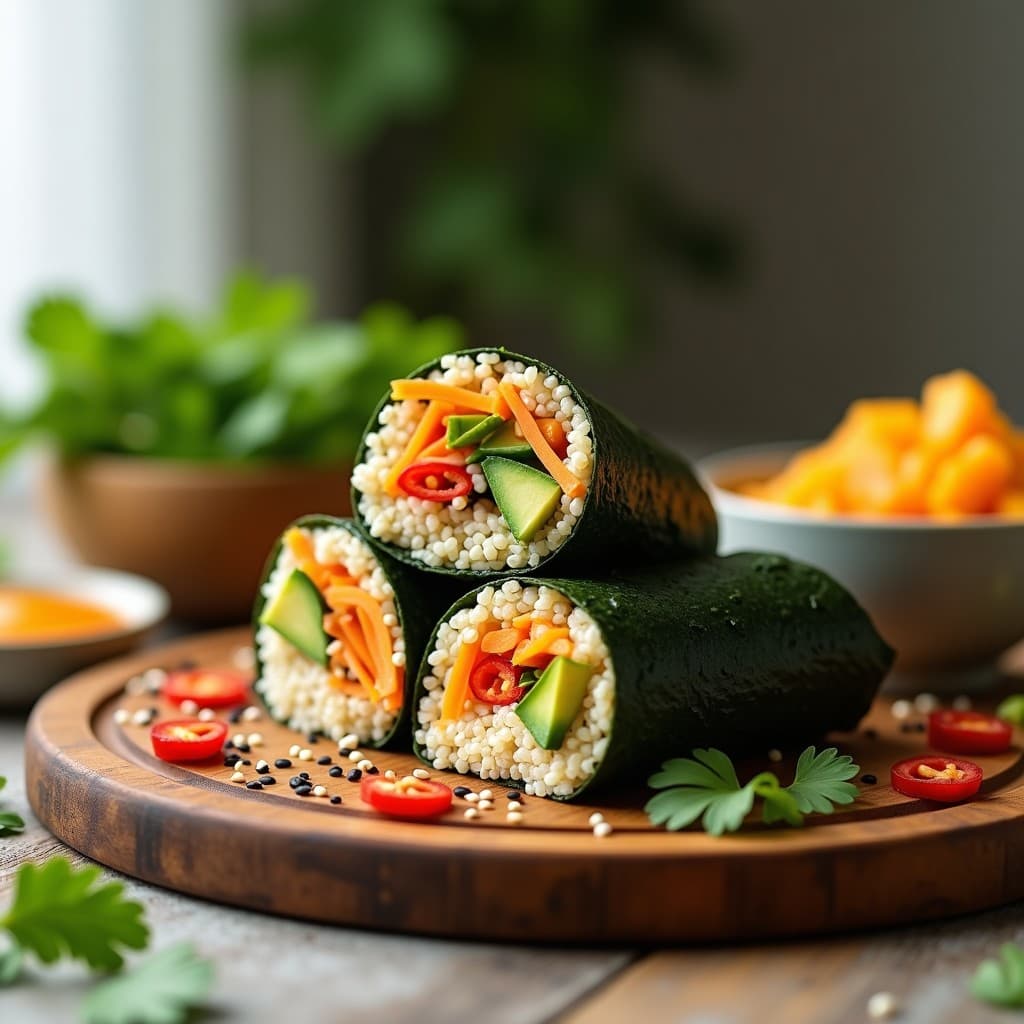 Sushi Burrito de Quinoa con Vegetales y Salsa de Mango: Receta Japonesa Vegana para Llevar
