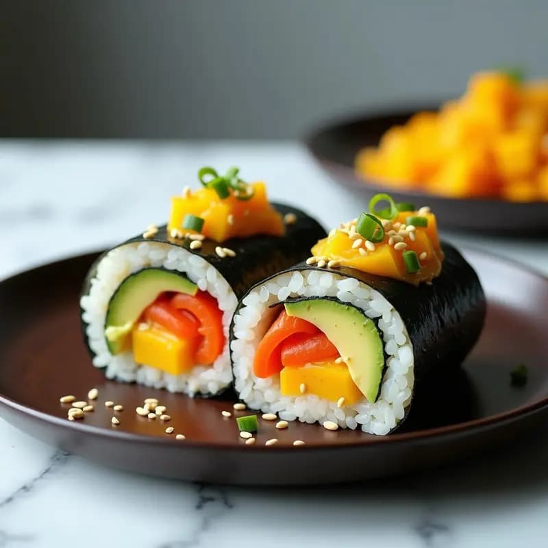 Sushi Burrito Vegano: Rollito Japonés-Mexicano con Aguacate y Zarza de Mango