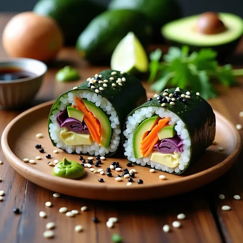 Sushi Burrito Vegano: Rollo Japo-Mexicano con Aguacate y Zanahoria en Alga Nori