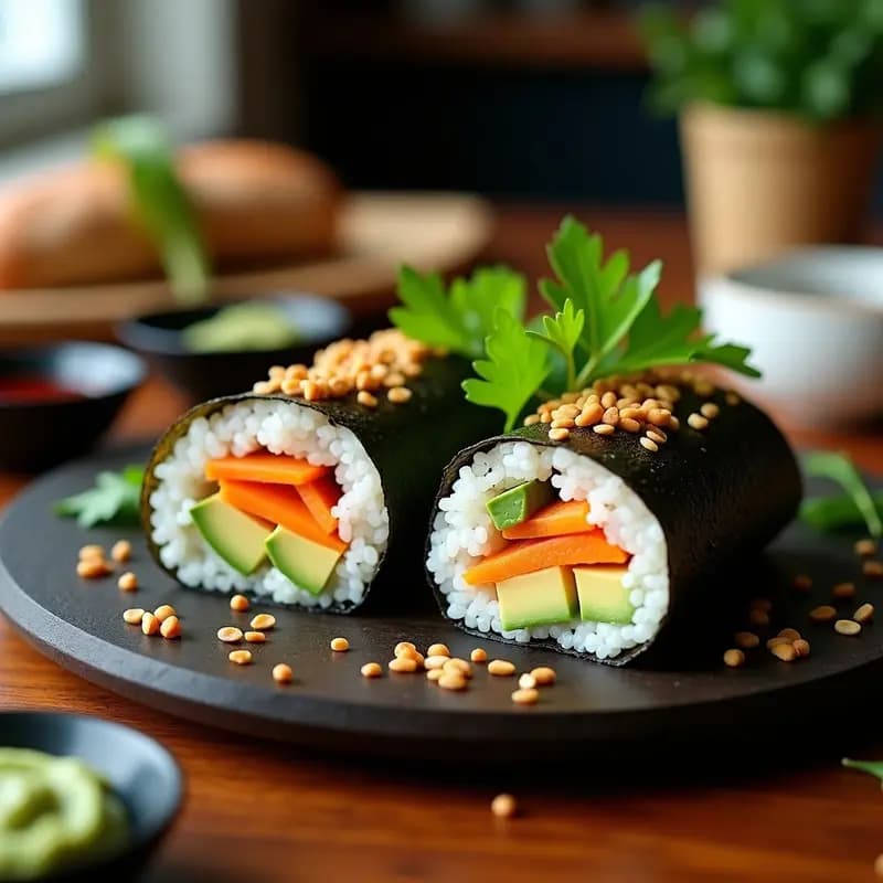 Sushi Burrito Vegano con Aguacate y Zanahoria Marinada: Receta Japonesa en Airfryer