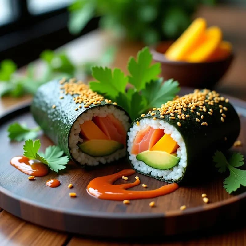 Sushi Burrrito con Aguacate, Salmón y Mango: Receta Fusion Japonés-Mexicana para Llevar