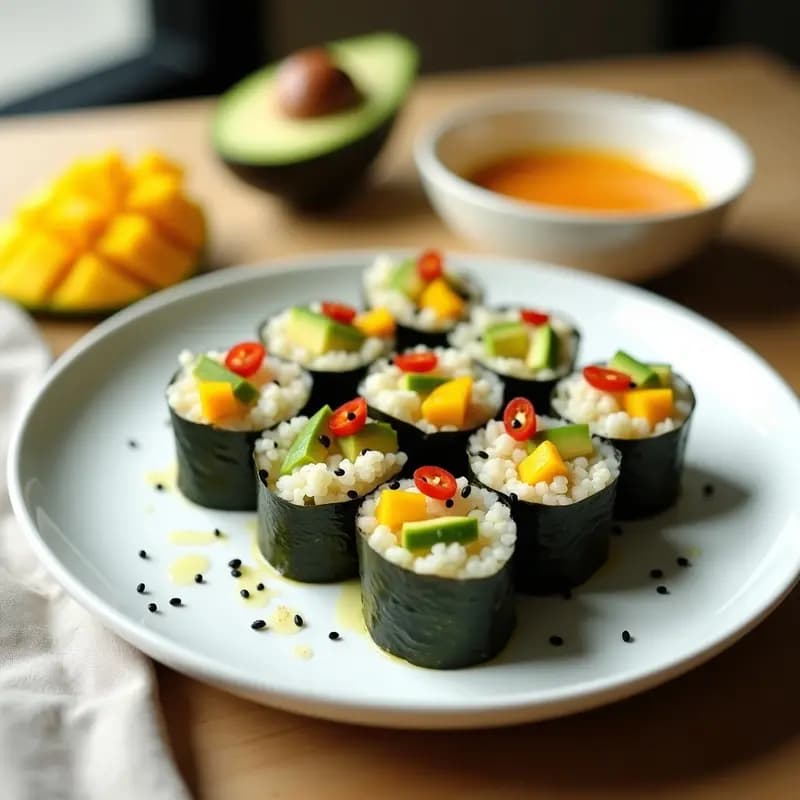 Sushi de Coliflor y Aguacate: Receta Japonesa Low Carb con Salsa de Mango y Chile