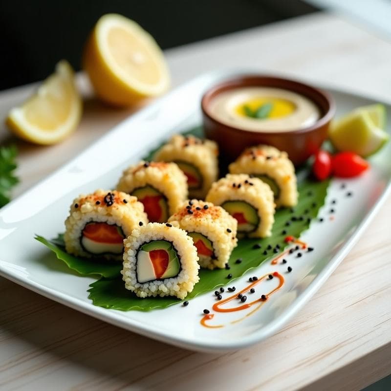 Sushi de Coliflor y Pimiento Asado con Salsa de Tahini: Receta Crudivegana Sin Arroz