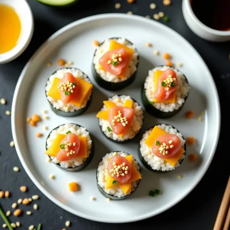Sushi Cónico de Mango y Salmón Ahumado con Crema de Philadelphia y Caviar de Litchi: Receta Gourmet para Instagram