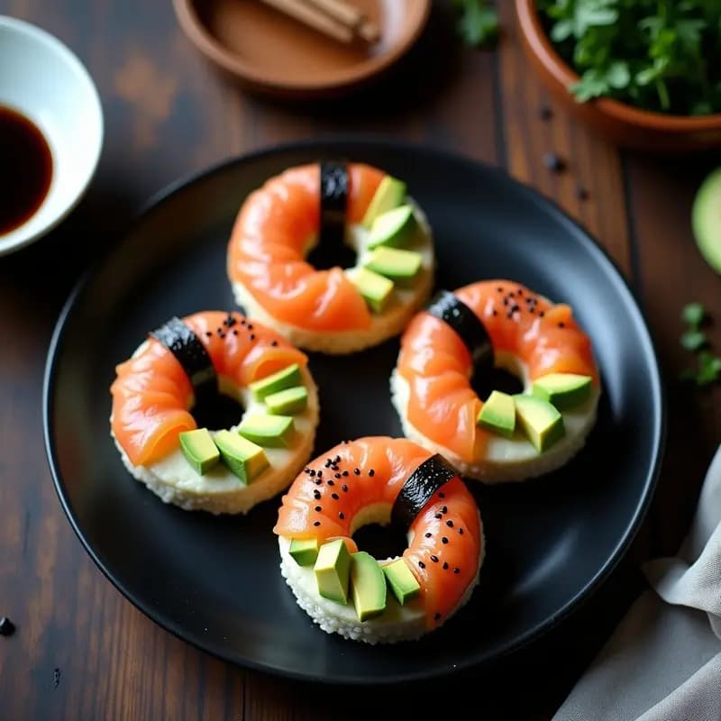Sushi Donuts de Aguacate y Salmón: Postre Japonés Saludable en 10 Minutos