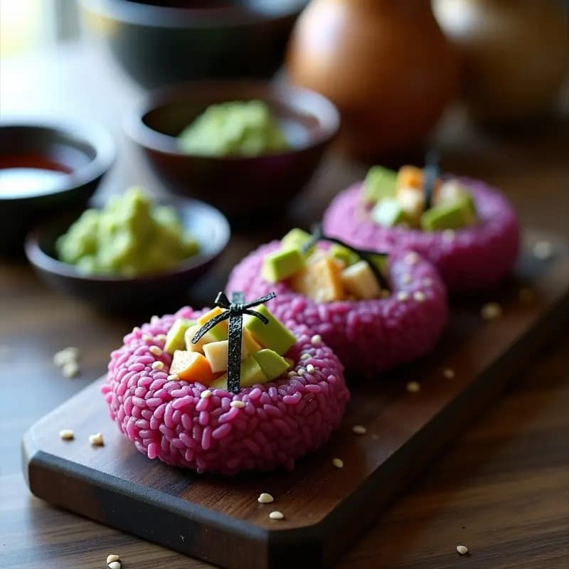 Sushi Donuts: Receta de Sushi en Forma de Donut con Arroz de Remolacha y Relleno de Aguacate y Cangrejo