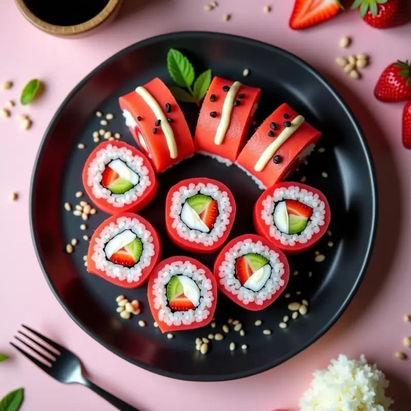 Sushi de Fresa y Mascarpone: Roll Japonés Dulce con Toque Italiano en 20 Minutos