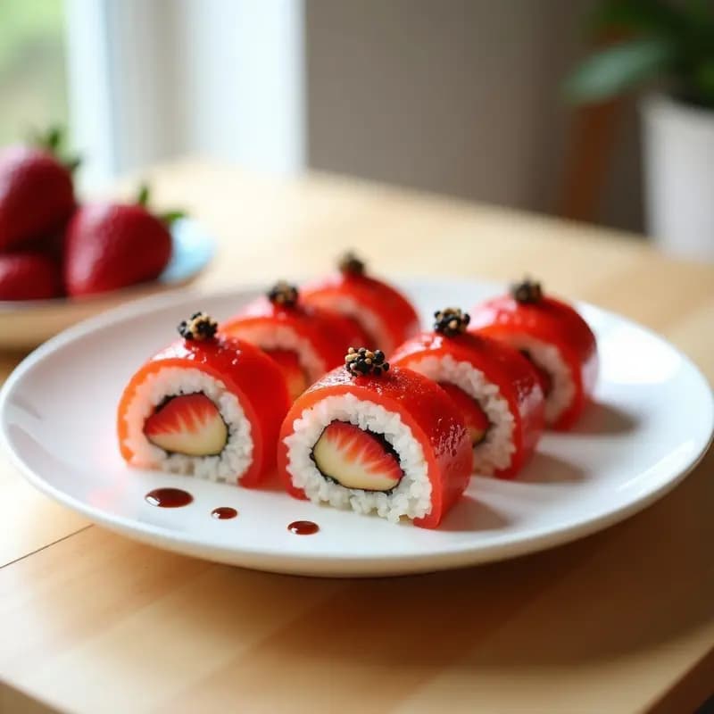 Sushi de Fresa y Mochi: Postre Japonés Vegano con Toque Dulce-Salado en 15 Minutos