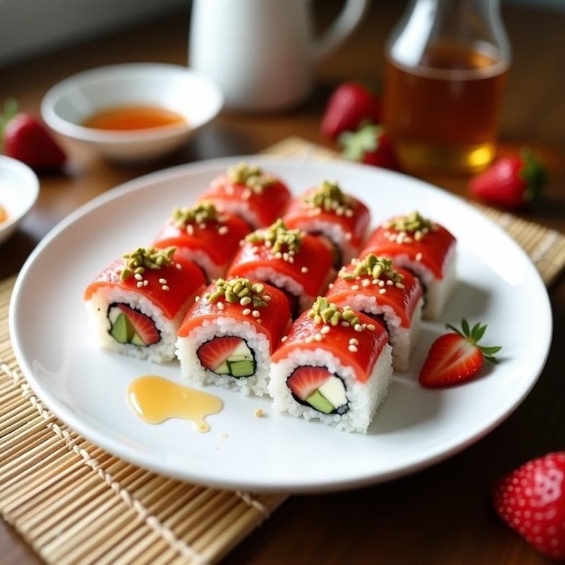 Sushi de Fresa y Queso Crema: Postre Japonés Sin Horno en 15 Minutos
