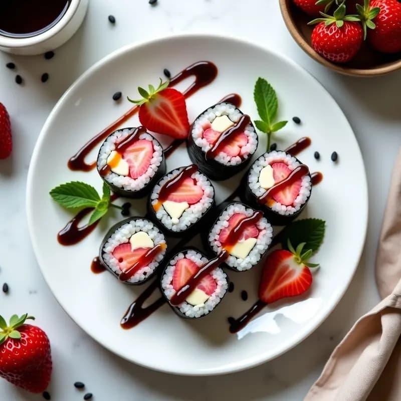 Sushi de Fresa y Queso Crema con Vinagreta de Balsámico: Receta Vegana y Visual para Instagram