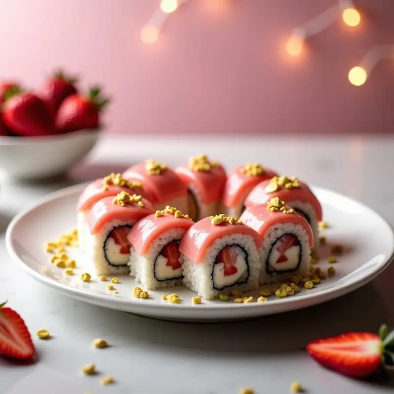 Sushi de Fresas y Mascarpone con Baño de Chocolate Blanco: Postre Japonés Sin Horno en 15 Minutos