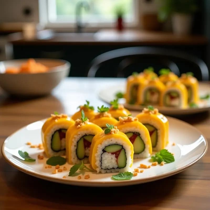 Sushi de Mangifera y Aguacate: Roll Vegano Sin Pescado con Toque Tropical