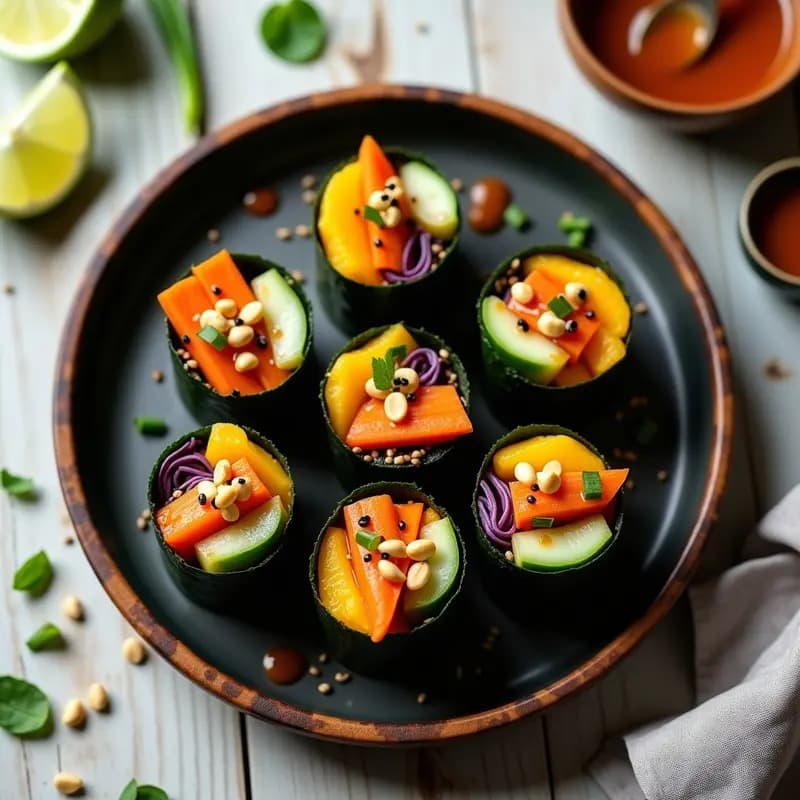 Sushi de Mango y Agridulce de Tamarindo: Receta Tailandesa Vegana Sin Arroz