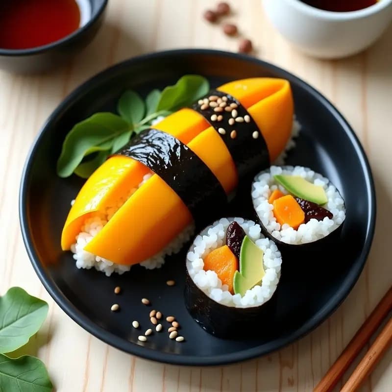 Sushi de Mango y Aguacate con Cápsulas de Café: Receta Japonesa Vegana y Energizante
