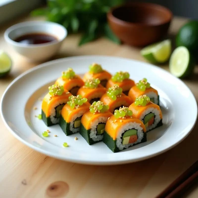 Sushi de Mango y Aguacate con Caviar de Lima: Receta Peruano-Japonesa Fusion Sin Pescado