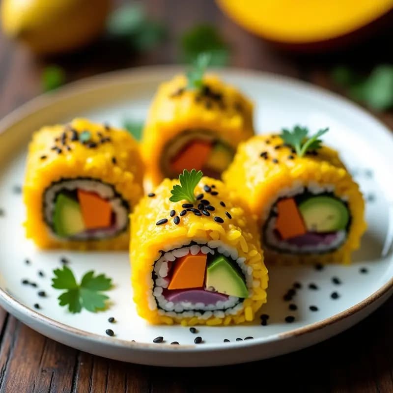 Sushi de Mango y Aguacate con Cúrcuma: Receta Vegana Sin Pescado y Rica en Antioxidantes