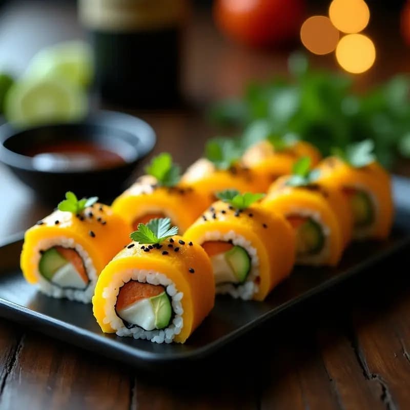 Sushi de Mango y Aguacate con Envoltura de Huevo: Receta Japonesa Sin Algas y Keto