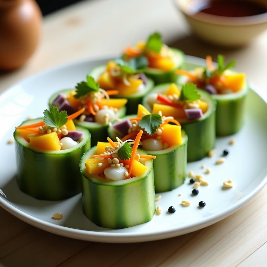Sushi de Mango y Aguacate con Envoltura de Pepino: Receta Crudivegana Sin Arroz