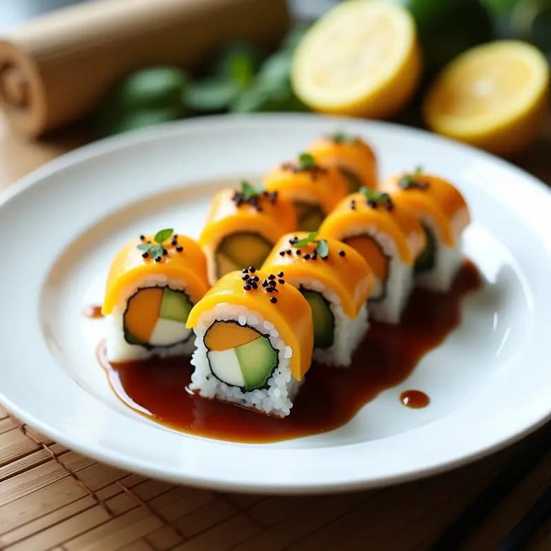 Sushi de Mango y Aguacate con Salsa de Soja Reducida: Receta Vegetariana en 20 Minutos