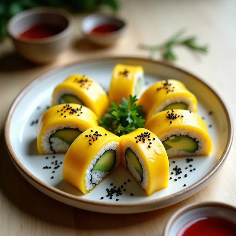 Sushi de Mango y Aguacate con Vinagre de Frambuesa: Receta Japonesa Dulce-Salada
