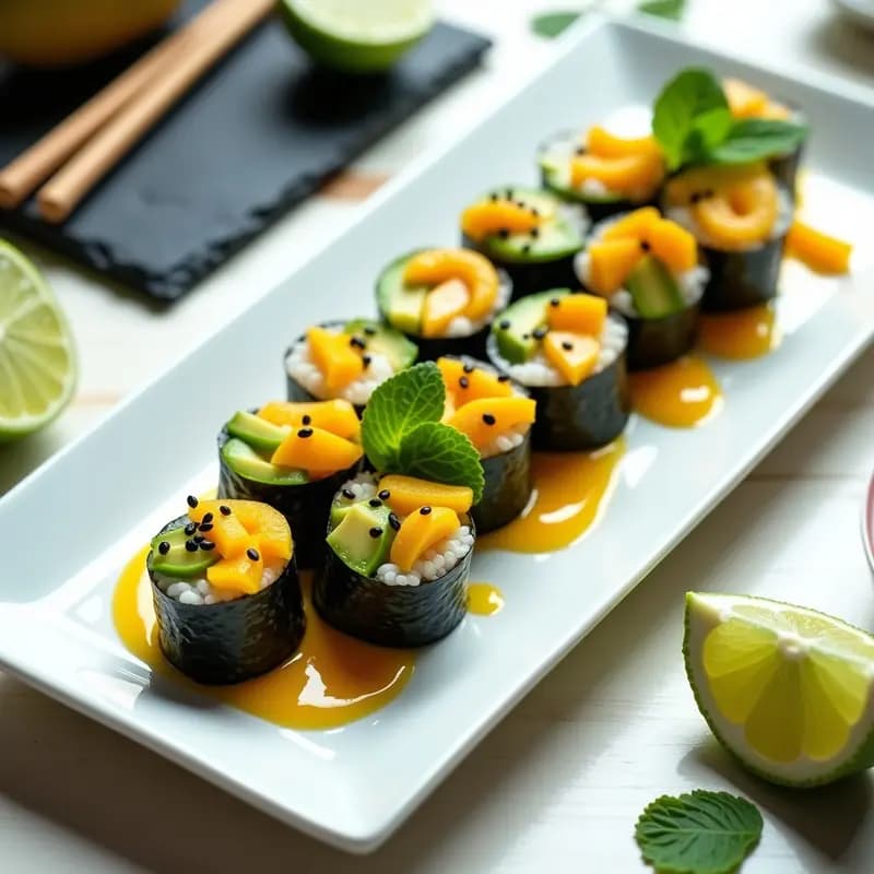 Sushi de Mango y Aguacate con Vinagreta de Lima: Entrante Japonés Fresco