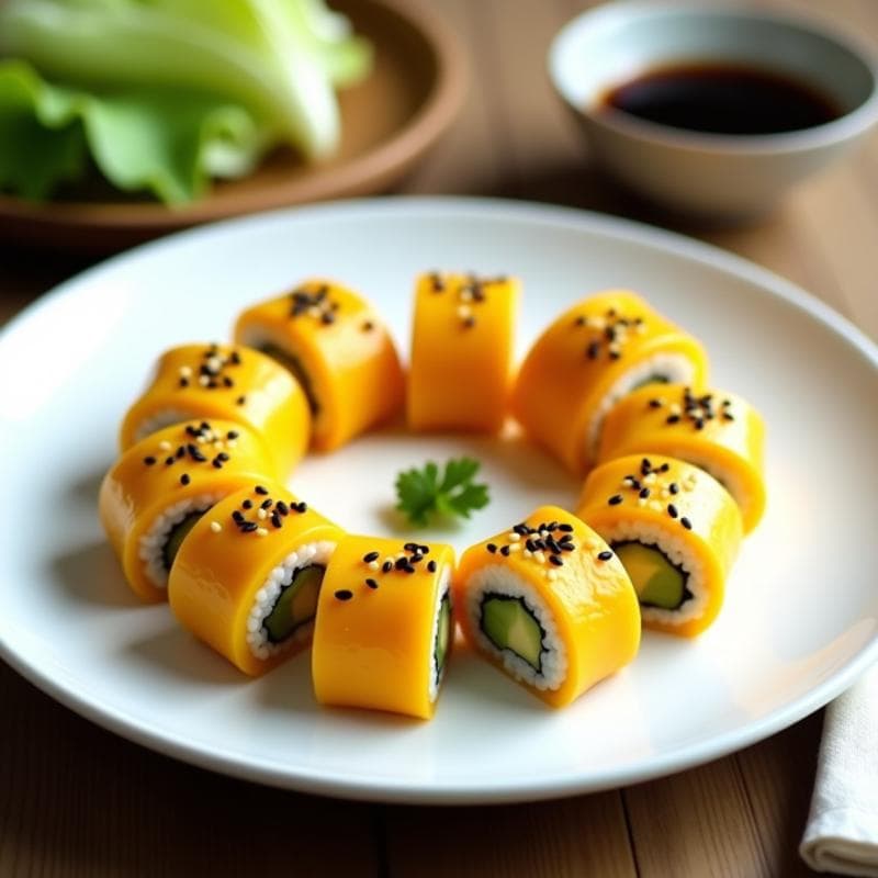 Sushi de Mango y Aguacate con Vinagreta de Yuzu: Receta Vegana en Rollos sin Algas