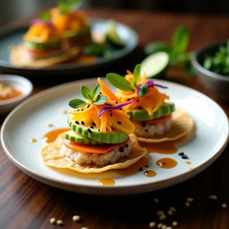 Sushi de Mango y Aguacate con Wonton Crujiente: Receta Fusión Tailandes-China Sin Arroz en 20 Minutos