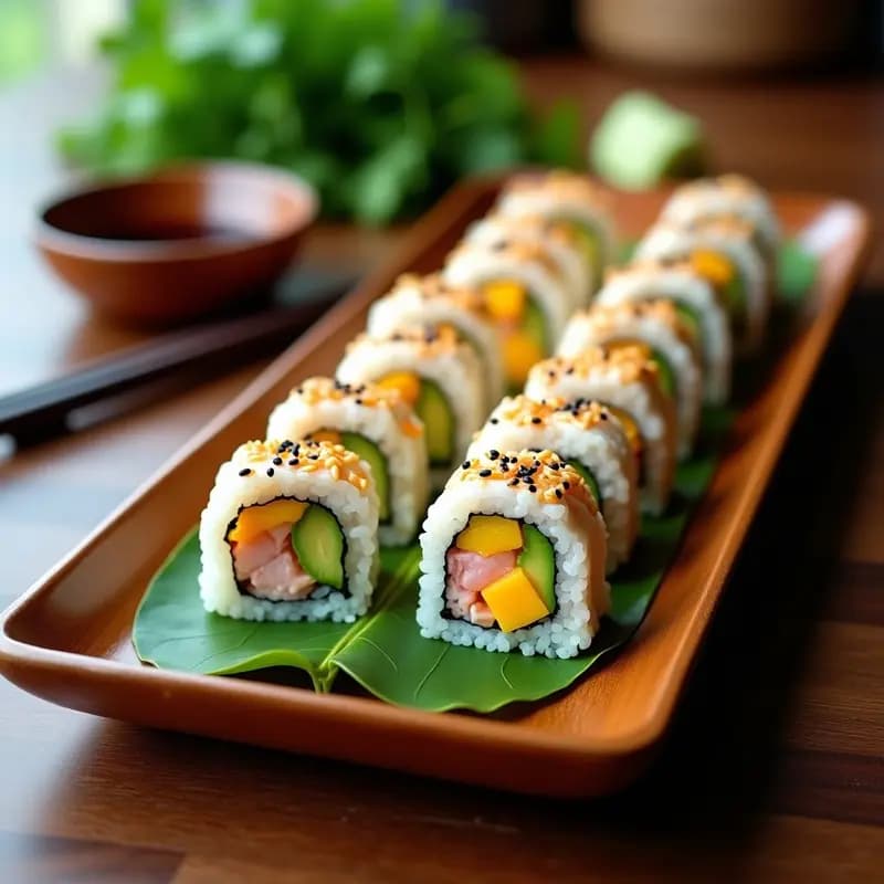 Sushi de Mango y Cangrejo: Rollos Californianos con Toque Tropical y Sin Gluten