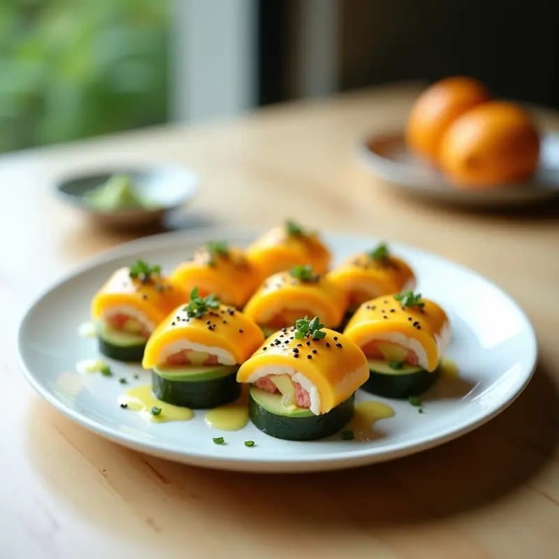 Sushi de Mango y Cangrejo con Vinagreta de Limón Yuzu: Receta Fusion Japonesa Rápida y Fresca
