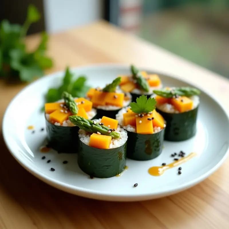 Sushi de Mango y Espárragos con Vinagreta de Sésamo: Receta Japonesa Vegana y Sin Arroz