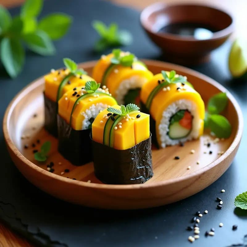 Sushi de Mango y Pepino con Cúrcuma: Receta Japonesa Vegana y Antiinflamatoria