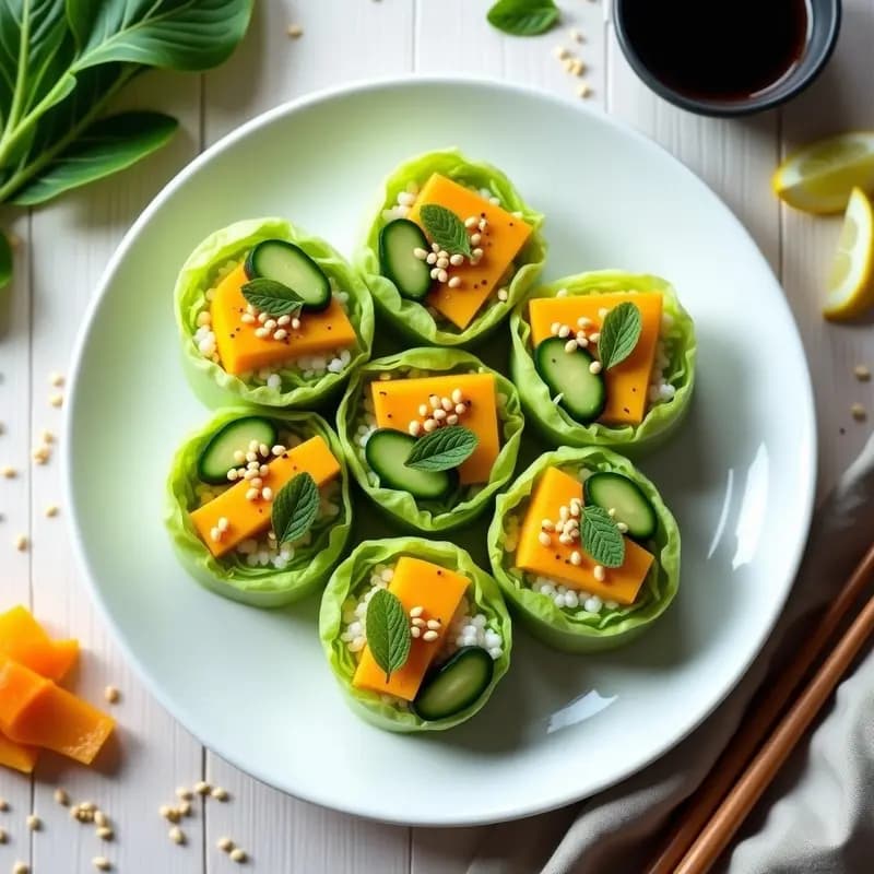 Sushi de Mango y Pepino con Envoltorio de Lechuga: Receta Japonesa Low-Carb y Sin Arroz