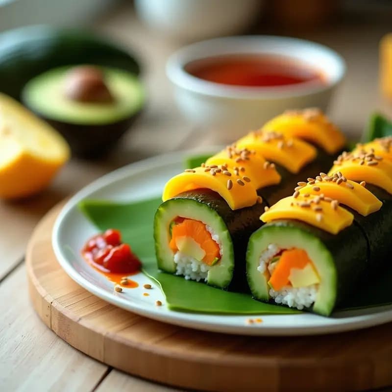 Sushi de Mango y Pepino: Rollo Vegano Sin Arroz con Salsa de Chili