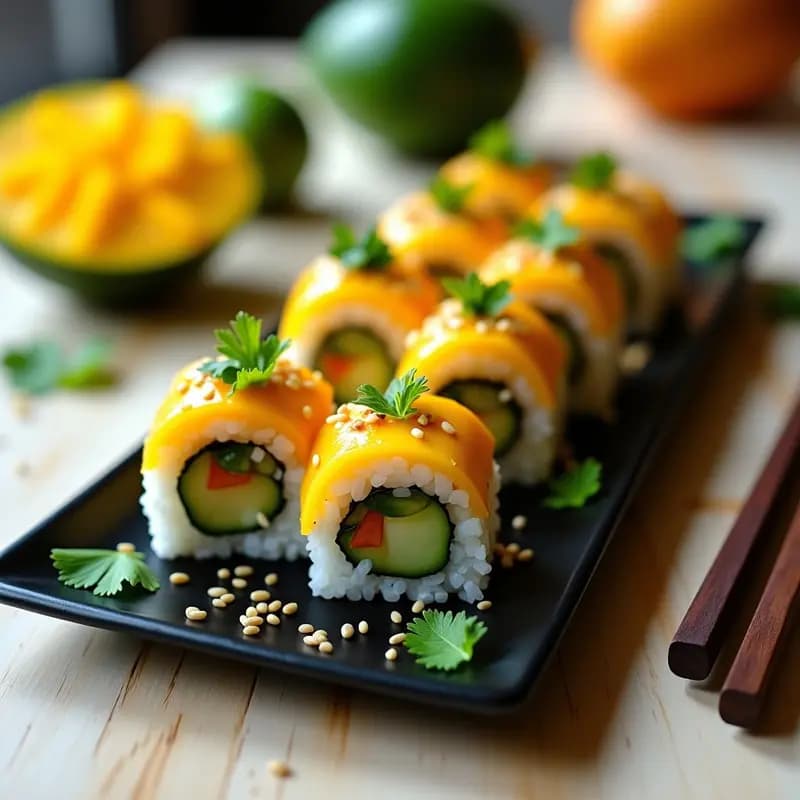 Sushi de Mango y Pepino con Vinagreta de Sésamo: Roll Vegano y Sin Arroz