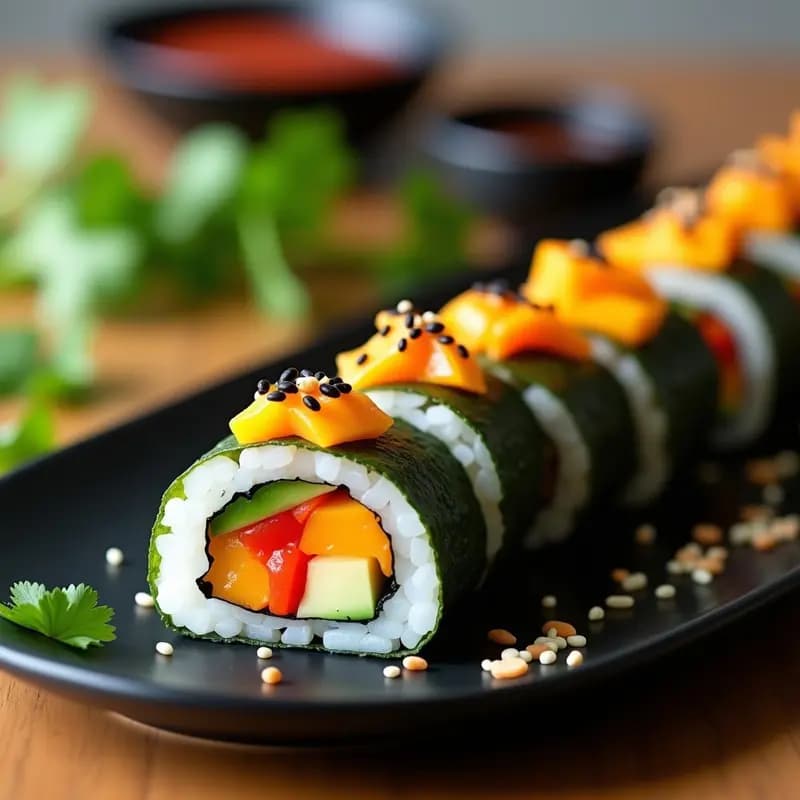 Sushi de Mango y Pimiento: Roll Vegano Sin Arroz con Envoltura de Nori