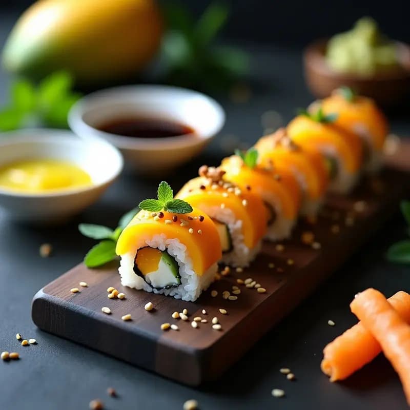 Sushi de Mango y Queso Brie: Rollos Japoneses Cremosos con Toque Tropical