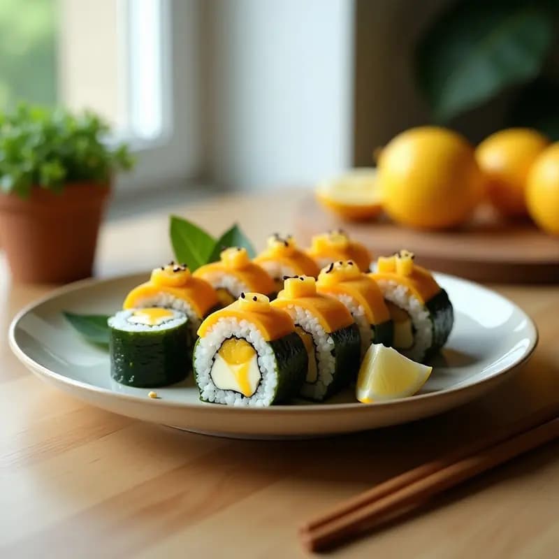 Sushi de Mango y Queso Crema con Vinagreta de Sésamo: Receta Vegetariana Japonesa Sin Pescado
