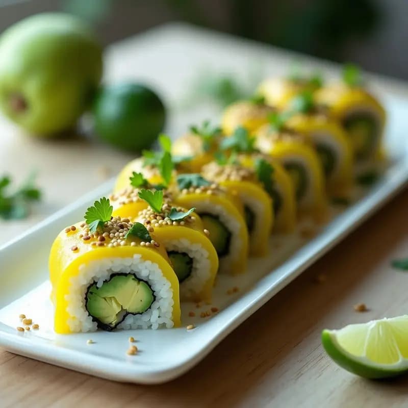 Sushi de Mango Verde y Aguacate con Vinagreta de Limón y Cilantro: Roll Crudivegano en 10 Minutos