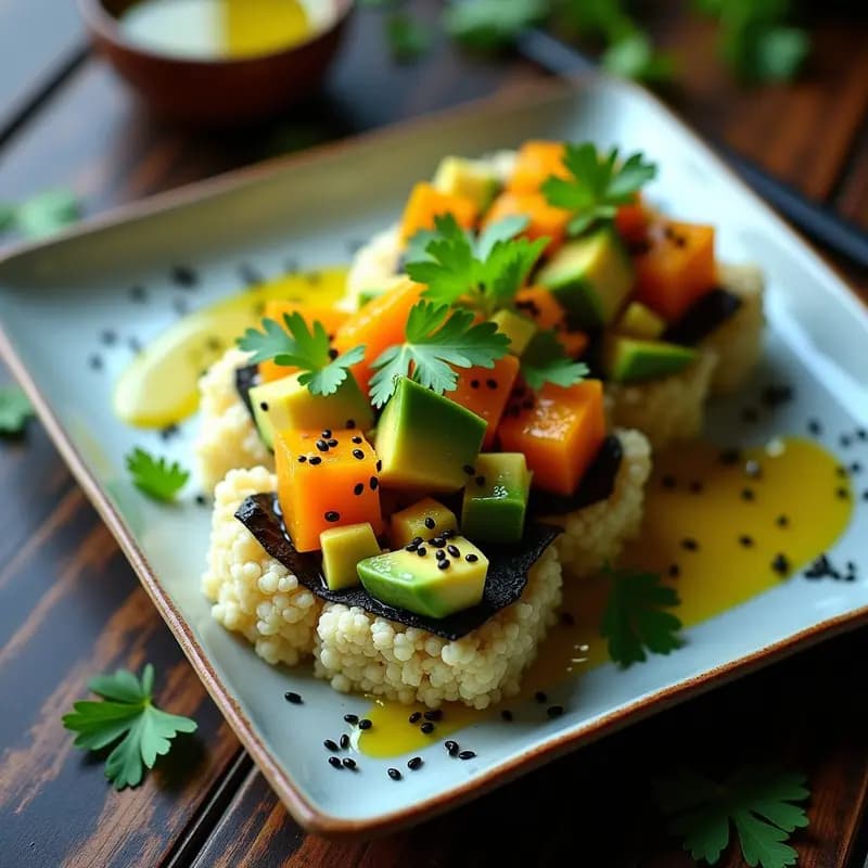 Sushi de Mangostán y Aguacate con Vinagreta de Limón Kaffir: Receta Tailandesa Vegana
