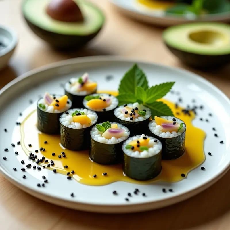 Sushi de Mangostán y Aguacate con Vinagreta de Limón Yuzu: Receta Japonesa Fría y Exótica
